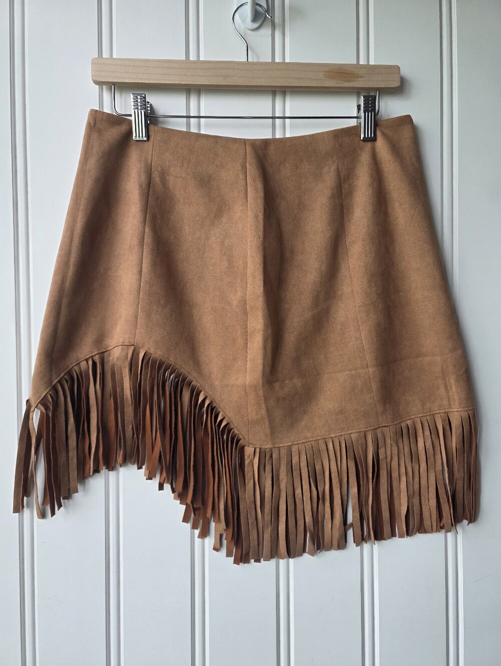 Relish Noless Faux Suede Fringe Western Mini Skirt Tan Size Large